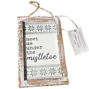 Hobby Lobby Wooden Christmas Ornament Meet Me Under the Mistletoe Rustic Neutral